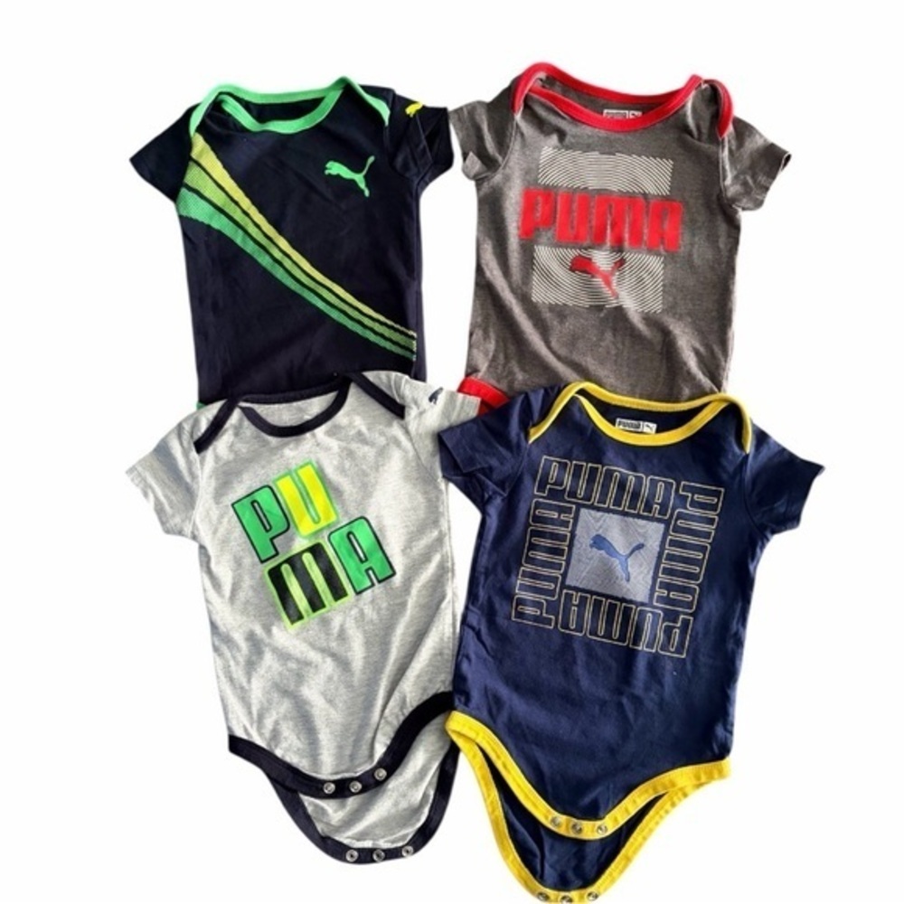 PUMA Kids Bodysuit Collection - Navy, Gray, Red, Green Size 6-9M (4pcs)